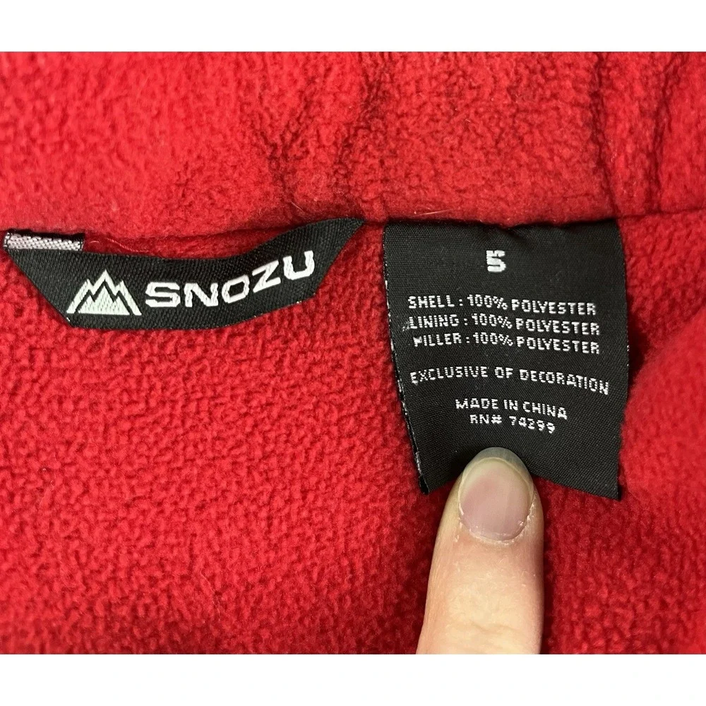 Snozu Kids Youth Puffer‎ Jacket Size 5 Black Red Hooded Fleece Lined Coat